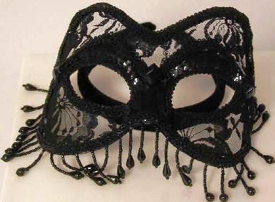 Venetian Style Mask - Black Lace with Beads