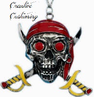 Deluxe Jolly Roger Pirate Skull & Sword Necklace - Metal