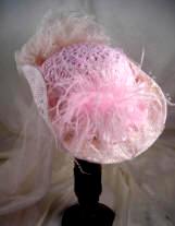 Small French Ivory Hat w/Pink Crochet