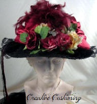 Black Victorian Touring Hat with Burgundy