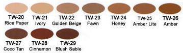 Ben Nye Cream Foundation Twenty (TW) Series Color chart