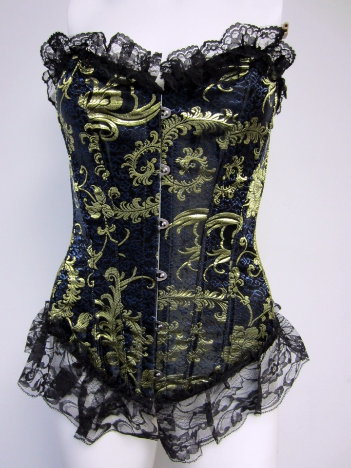 BLACK DIAMOND Steampunk Dress Feather Bustle Rhinestone Burlesque Costume  Gothic Corset 